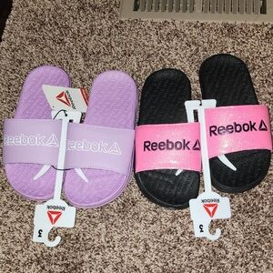 Reebok Purple and Pink Slide Sandals